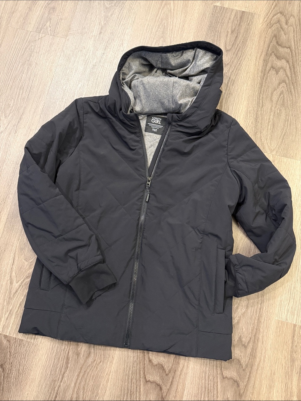 Athleta Black Hooded Girls' Jacket with Gray Lining